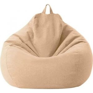 Housse de Pouf Poire - AMOUNE - Lin - Kaki - Int&eacute;rieur et Ext&eacute;rieur - pour adultes Enfants et adolescents - 80x90cm