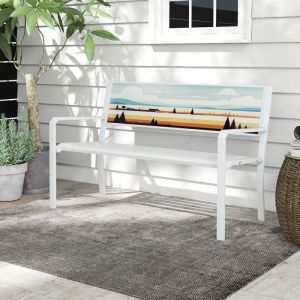 COSTWAY Banc de Jardin Extérieur 2 Places en Métal Dossier Décoratif Assise à Lattes Accoudoirs pour Patio Véranda BalconBlanc