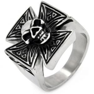 Bague chevalière homme acier croix celtique malte tête de mort biker (60)