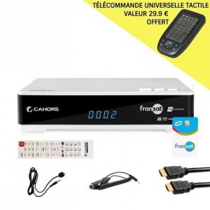 OFFRE: CAHORS RÉCEPTEUR SATELLITE HD + CARTE FRANSAT + CÂBLE HDMI + CÂBLE 12V + DÉPORT IR + TÉLÉCOMMANDE UNIVERSELLE TACTILE REDLINE