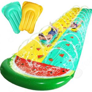 C Toboggan aquatique pvc 610x150cm avec 2 planches gonflables épaissie toboggan à eau tapis de glisse à eau toboggan pour pelouse