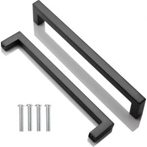 2pcs Poignee de Meuble Cuisine Noir Acier Inox Poign&eacute;es Meubles Carr&eacute;e Entraxe 192 mm avec des vis
