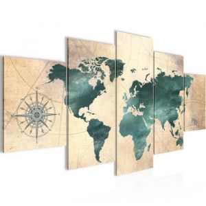 Tableau D&eacute;coration Murale 200x100 cm Runa art 026051a Carte du Monde - 5 Panneaux Deco Toile Pr&ecirc;t &agrave; Accrocher - Vert