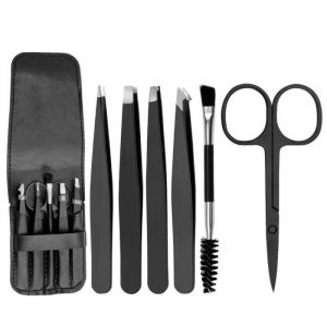 Pince À Épiler Sourcils Professionnelle En Acier Inoxydable Kit De Sourcils Avec Ciseaux À Sourcil Brosse À Sourcils Set Noir