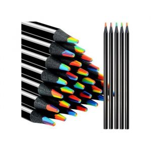 Lot de 48 Crayons de Couleur Arc-en-ciel 7 en 1 Bois Noir Mine Multicolore 3mm pour Dessin et Coloriage Enfants Adultes