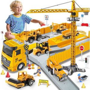 Ensemble de v&eacute;hicules de chantier - Jouets de construction pour gar&ccedil;ons 3-7 ans - Camion grue pelleteuse