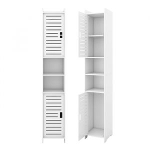 Colonne &eacute;troite autoportant avec deux portes et 2 niche ouverte Armoire &eacute;tanche Meuble de rangement pour salle de bain