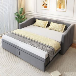 Canap&eacute;-lit pliant 90/180x200 cm lit simple avec sommier &agrave; lattes lit double avec tissu velours gris