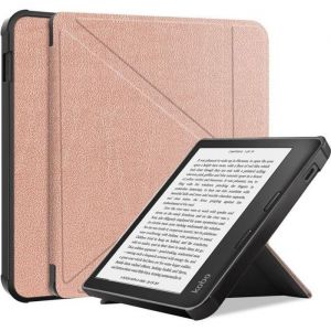 Antichoc Housse KOBO Libra 2 - &Eacute;tui Couverture de protection pour livre &eacute;lectronique avec support triangulaire - Or rose