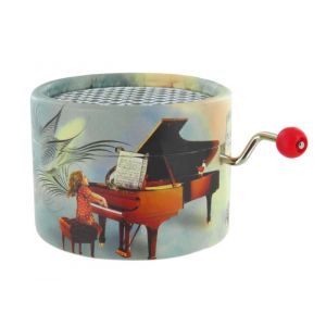 La lettre &agrave; Elise (Beethoven) - Bo&icirc;te &agrave; musique &agrave; manivelle ronde en carton avec m&eacute;canisme musical de 18 notes - BPM-12-ELISE