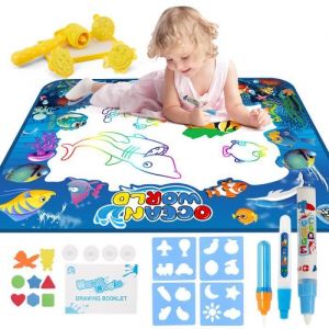 Tapis Doodle Tapis Dessin Eau 100*80cm  Jouets Educatifs pour Enfants 2 ans - 6 ans Coloriage Géant Tapis de Peinture Cadeau pour