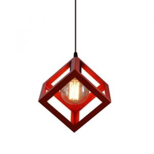 BK Suspension Design Cage Cube Luminaire Contemporain Lustre abat-jour Carr&eacute; pour Salon Salle &agrave; Manger E27 Rouge