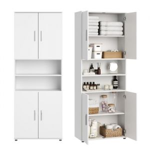 Armoire de salle de bain -  6 compartiments - Meuble de rangement polyvalent - 70x35x187 cm - Colonne de rangement - Blanc