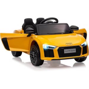 Voiture Electrique Enfants Audi R8 Spyder Con Licenza 12V V&eacute;hicule  Enfant Avec Suspension 3 Vitesses LED Klaxon -Jaune