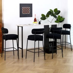 DYHOME Tabouret de bar sans accoudoir avec dossier set of 4 Teddy barstool avec pieds en métal noir noir
