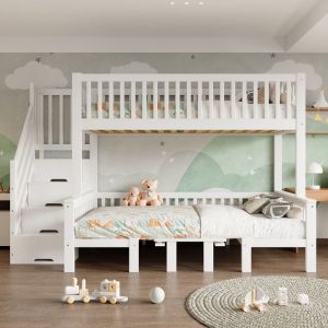 Lit superposé 90 x 200 cm et 120 x 200 cm pour enfant lit mezzanine avec table escalier de rangement lit avec sommier à lattes