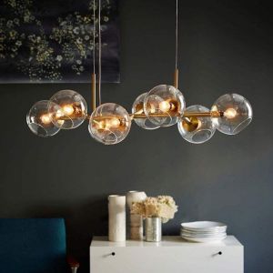 Nettlife Lustre lin&eacute;aire moderne design minimaliste avec globes en verre transparent et structure dor&eacute;e &eacute;l&eacute;gante