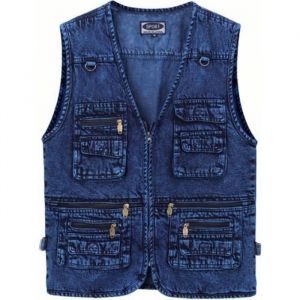 Gilet Homme en jean Veste Sans Manche Col V Multi-poches Zippee - Bleu - INSFITY - Homme - Adulte