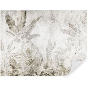 Papier Peint Panoramique Elégant Feuilles 360x250 cm Feuilles de Bananier sur un mur en Béton Papier Peint pour Chambre Salon