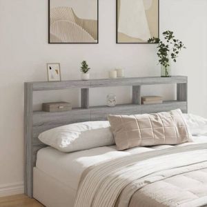 Tête de lit LED-Armoire de tête de lit avec rangement-Chevets intégrés sonoma gris 180x17x102 cm SHL9219
