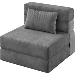 Canap&eacute;-lit Pliant-SALUT-3 en 1-Fauteuil-lit Convertible Pliable-Fauteuil Lit Pliant 1 Place Chauffeuse Et Si&egrave;ge dAppoint-GRIS