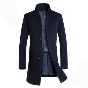 Manteau caban en laine longue pour homme - Bleu marine