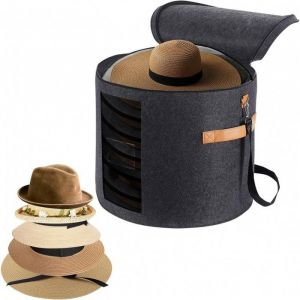 Bo&icirc;te &agrave; chapeau - Bo&icirc;te de rangement - Bo&icirc;te &agrave; chapeau - ronde - gris fonc&eacute; - 50 x 43 cm - feutrine - pliable - avec couvercle