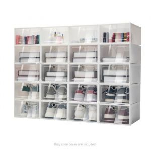 Lot de 20 Bo&icirc;tes &agrave; Chaussure Blanc - Bo&icirc;tes &agrave; Chaussure avec Couverture Transparente - MEUBLE A CHAUSSURES en Plastique 33*23*14cm