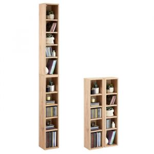 Etagères modulables MUSIQUE pour CD et DVD lot de 2 meubles de rangement en colonne 10 compartiments en mélaminé chêne sanremo