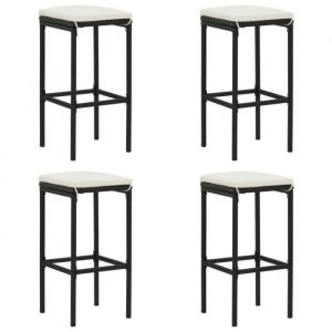 Tabourets de bar OVONNI - Noir en résine tressée - Lot de 4 - 38x38x76 cm