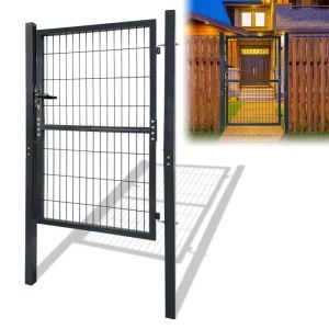 XMTECH Porte de jardin 150 x 100 cm Portillon en fer galvanise portail de clôture avec serrure poignee et 3 clés Anthracite