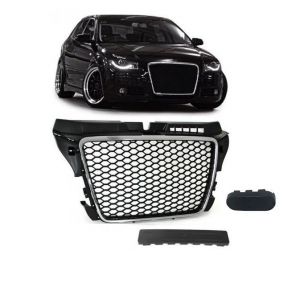 CALANDRE PARE CHOC CHROME ET NOIR LOOK RS3 POUR AUDI A3 3P/5P ET SPORTBACK 04/2008 A 2012