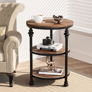 Table basse Ronde de Cocktail Industrielle Moderne 3 niveaux - Table dappoint de Canapé Circulaire Avec Pieds en Métal 48x48x60cm