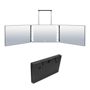 Miroir de Maquillage LED Portable Suspension T&eacute;lescopique Miroir Pliant &agrave; 3 faces Noir