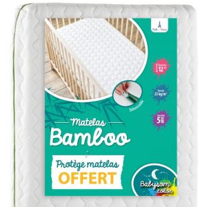 Matelas Bébé Bamboo - BABYSOM - 60x120 cm - Visocse Douce - Déhoussable