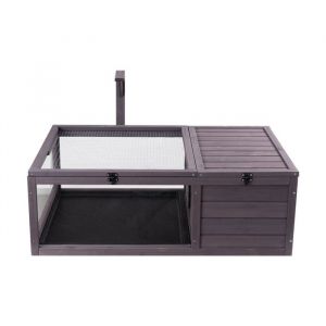 Habitat pour Tortue-Duoku-Maison en Bois pour Reptiles-avec Support de Lampe Suspendu-Enclos à 2 Pièces