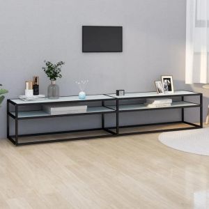 SALE 2026 Armoire TV moderne Blanc - Meuble TV Marbre blanc 220x40x405cm Verre tremp&eacute; PRO534518697