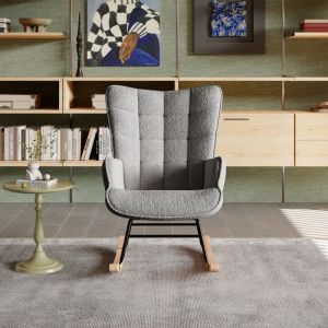 Fauteuil à bascule rocking chair fauteuil allaitement chaise a bascule en polaire Teddy chambre à coucher salon - clair