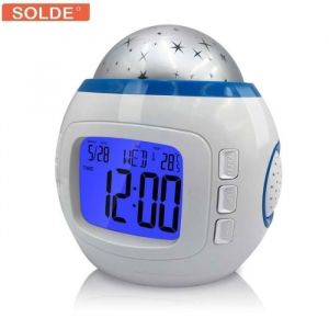 R&eacute;veil enfantLED projecteur de ciel &eacute;toil&eacute; et 10 m&eacute;lodiesCalendrier MultifonctionsHorloge veilleuse pour b&eacute;b&eacute;s et enfants