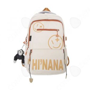 C Sac à dos scolaire 45x32x19cm charge réduite simple grande capacité étudiant sac à dos imprimé smiley schoolbag beige cartable