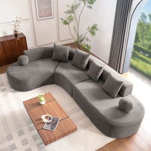 LUSCRIATE Canap&eacute; dangle - 5 places - Canap&eacute; moelleux compressible &agrave; assise profonde- 4 t&eacute;ti&egrave;res - 327 x 215 x 80 cm - Tissu Gris