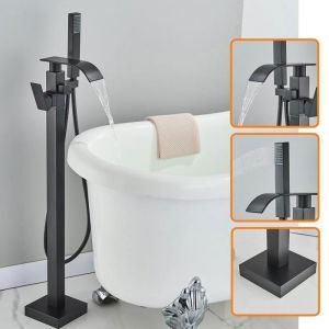 Robinet de Baignoire Cascade noirMitigeur Robinet Baignoire sall de bain Ilot Autoportante avec Douchette