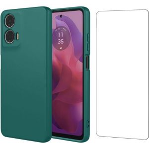Coque pour Motorola Moto E14 / G04 / G24 + Verre trempé - Etui Housse Silicone Vert Foncé Vitre Protection Ecran Verre Trempé