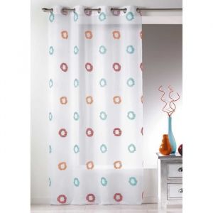 Voilage en Etamine Légère à Imprimés Cercle Turquoise 150x240 cm