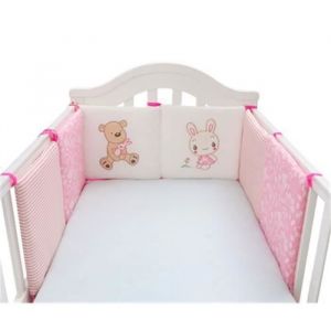 6 Pi&egrave;ces Tour de Lit Ensemble Pare-choc Literie Enfant Lit B&eacute;b&eacute; 30*30cm-(Ours rose et lapin) TOUR DE LIT BEBE