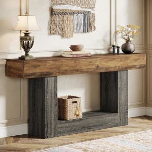 Tribesigns Table Console de 160 cm table dentrée à 2 niveaux avec base en forme de U pour Salon cCouloirMarron Vintage et Gris