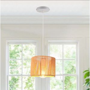 iDEGU Suspension Luminaire IndustrielLustre Vintage en Rotin et Métal Abat-jour Design Géométrie E27 Plafonnier pour Salon Chambre