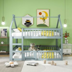 Structure de lit Eco - friendly Material lits superpos&eacute;s durables pour enfants 140 * 200 lit familial pour enfants lits superpos