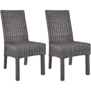 Chaise de Salle &agrave; Manger en Rotin Kubu Bois de Manguier - Gris - Lot de 2