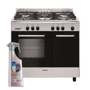 GLEM Cuisini&egrave;re piano de cuisson 5 foyers Br&ucirc;leurs gaz inox 90x60cm Four catalyse Gazini&egrave;re 66L